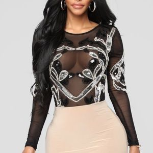 Sequins Black and Silver Faithfully Yours Bodysuit